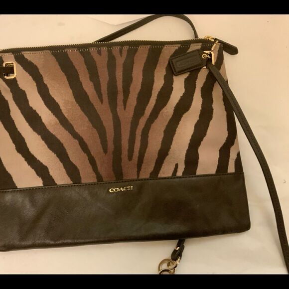 Auth Coach Madison Zebra Animal Print Shoulder Crossbody Purse Brown - Picture 6 of 8